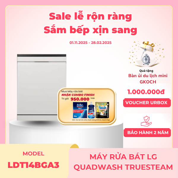 LDT14BGA3 - Máy rửa bát LG Quadwash TrueSteam™ màu Be